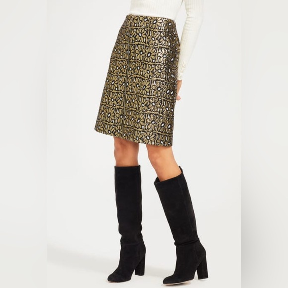J. McLaughlin Dresses & Skirts - J. McLaughlin Perita Mini Skirt Vintage Daisy Gold Metallic Brocade Zip Front
